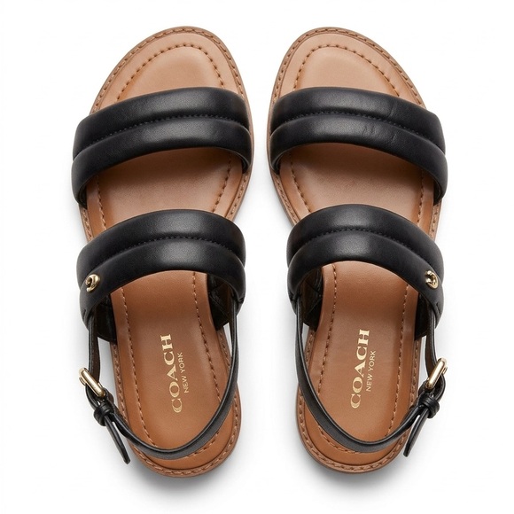 Coach Shoes - Coach Black and Tan Hope Leather Sandals Size 8.5